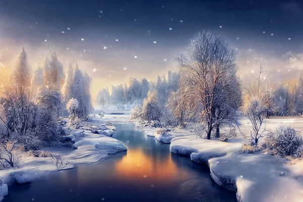 Winter Landscape River Digital Art — Stock Photo, Image