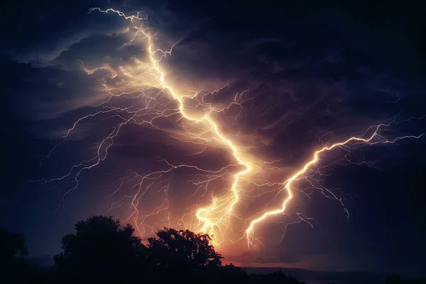 Tempestade Noturna Relâmpagos Nas Nuvens Arte Digital — Fotografia de Stock