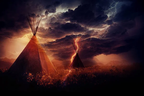 Yerli Çadırları Güzel Gece Manzarasında Duruyor Dijital Sanat Telifsiz Stok Fotoğraflar