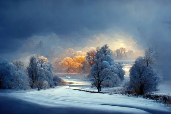 Güzel Kış Manzarası Dijital Sanat Stok Resim