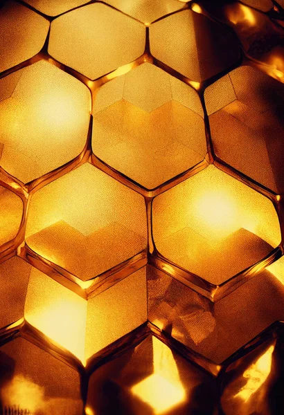 Beautiful Golden Hexagonal Honeycomb Background Digital Art — Stock Photo, Image