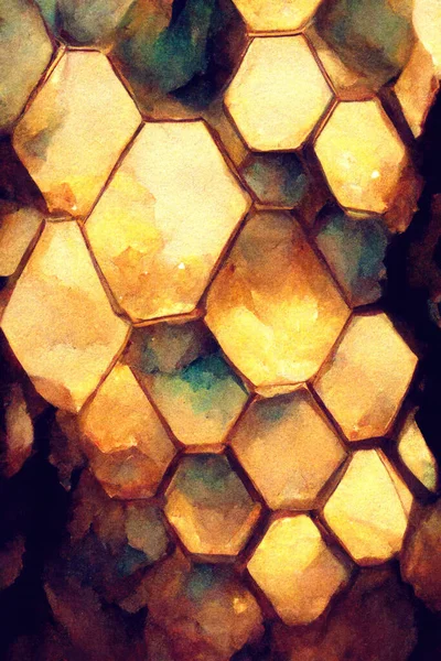 漂亮的金黄色六角形蜂窝背景 数字艺术 — 图库照片