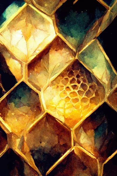 漂亮的金黄色六角形蜂窝背景 数字艺术 — 图库照片