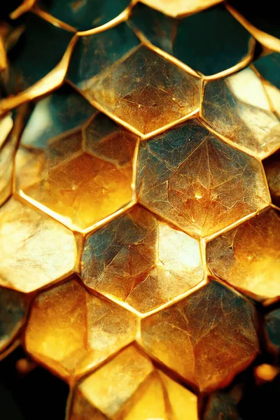 Indah Heksagonal Emas Sarang Madu Latar Belakang Seni Digital Stok Gambar Bebas Royalti