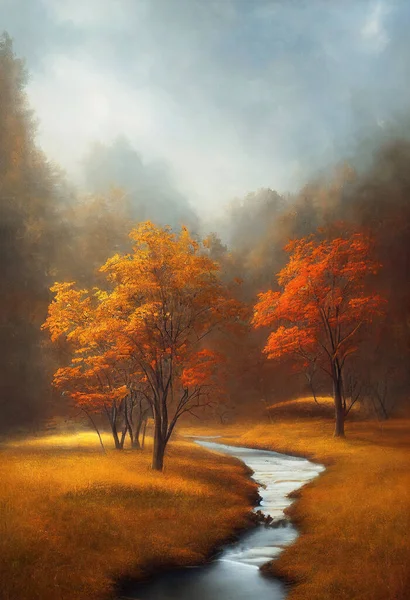 Krásná Podzimní Krajina Digitální Umění — Stock fotografie