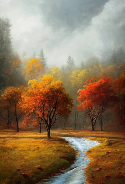 Piękny Jesienny Krajobraz Sztuka Cyfrowa — Zdjęcie stockowe