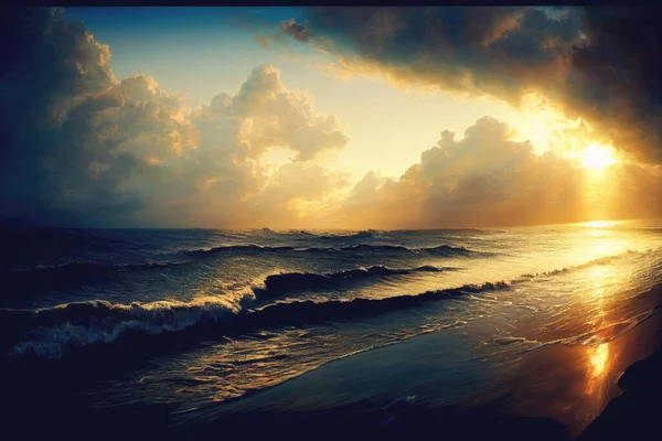 Belo Pôr Sol Sobre Mar Praia Arte Digital — Fotografia de Stock