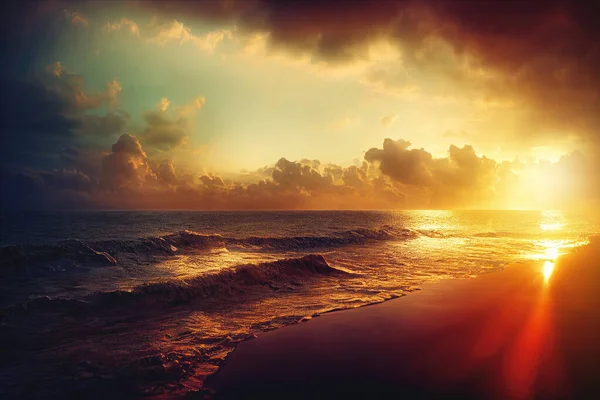 Belo Pôr Sol Sobre Mar Praia Arte Digital — Fotografia de Stock