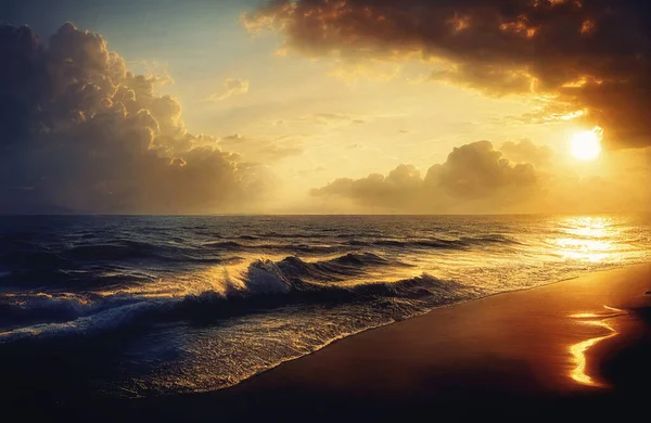 Beautiful Sunset Sea Beach Digital Art — Stock Photo, Image