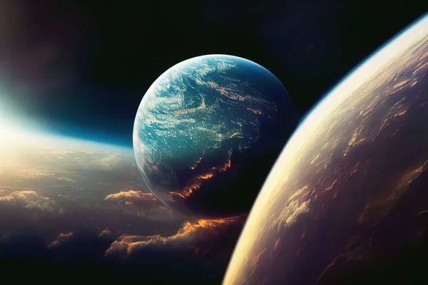 Kosmischer Raum Und Planet Digitale Kunst — Stockfoto