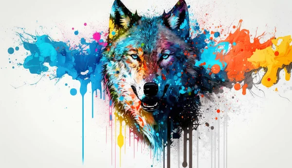 水彩画狼のイラスト抽象的な水彩画背景 — ストック写真