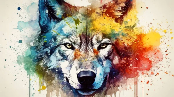 水彩画狼のイラスト抽象的な水彩画背景 — ストック写真