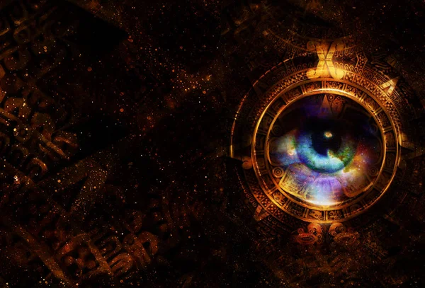 Ancient Mayan Calendar Eye Cosmic Space — Stock Photo, Image