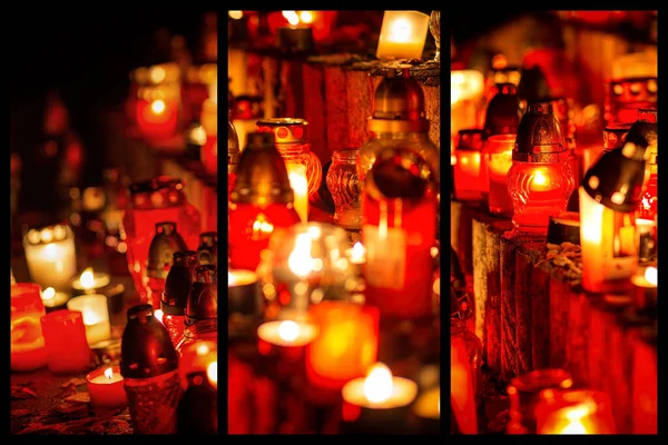 Kerzen Auf Dem Friedhof November Allerheiligen Hallowmas Allerseelentag — Stockfoto