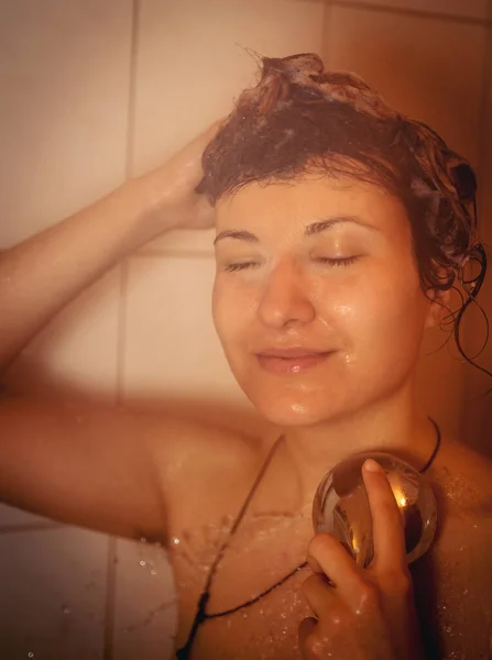 Frau Der Dusche Gesicht Detail — Stockfoto