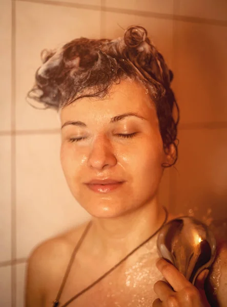 Frau Der Dusche Gesicht Detail — Stockfoto