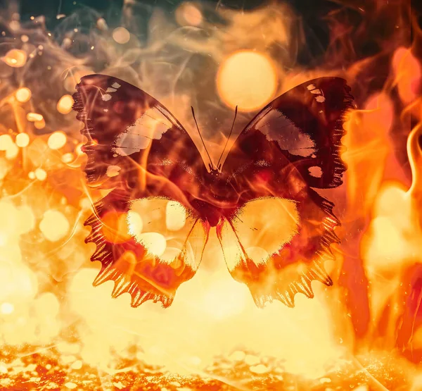 Schöne Schmetterling Auf Feuer Hintergrund — Stockfoto