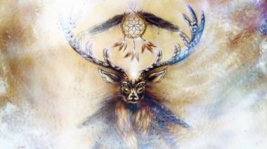 Kutsal süs geyik ruhu dream catcher simge ve kozmik uzay tüyler ile