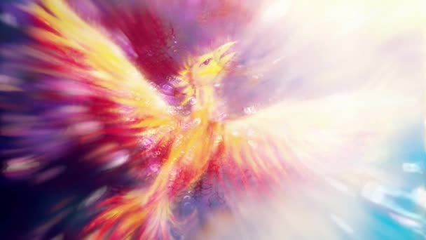 再生と新しい始まりの象徴としての飛ぶ鳳凰鳥 — ストック動画