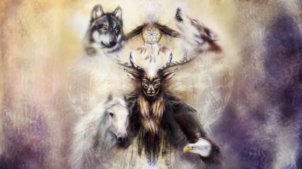 神圣的观赏鹿精神与梦想捕手的标志和动物 — 图库视频影像