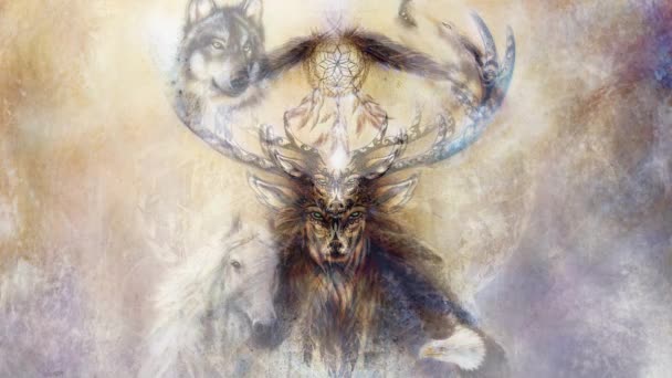 夢のキャッチャーのシンボルと動物の神聖な装飾鹿精神 — ストック動画
