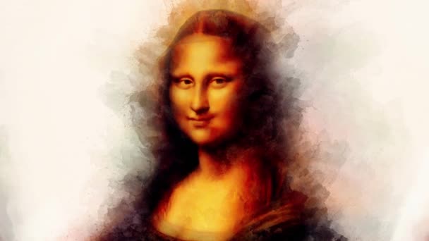 레오나르도 다빈치와 그래픽 효과로 모나리자 그림의 재생산 — 비디오