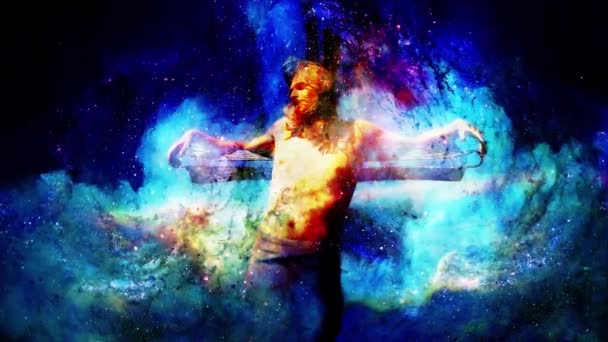 Interpretação Jesus Cruz Espaço Cósmico — Vídeo de Stock
