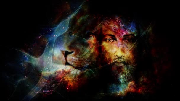 Painting Jesus Lion Phoenix Beautiful Cosmic Background Loop Animation — Stock Video