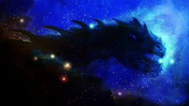 Cosmic dragon in space and stars, blue cosmic abstract background. Loop Animation