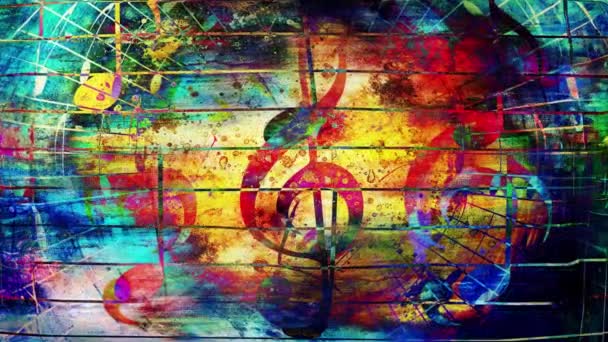 Beautiful Abstract Colorful Collage Music Notes Violin Clef Loop Animation — ストック動画