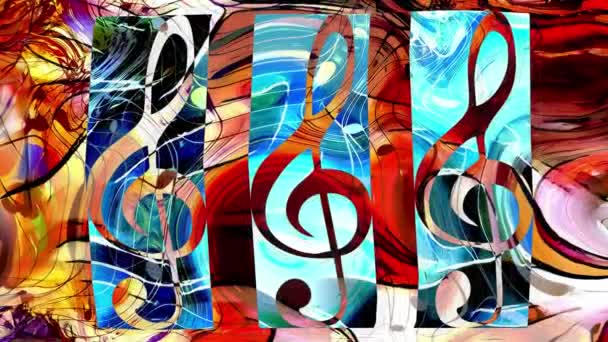 Abstract Set Music Clefs Lines Notes Music Theme Graphic Collage — Vídeo de stock
