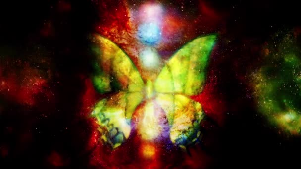Butterfly Light Energetic Chakras Cosmic Space Painting Graphic Design Loop — Stock Video