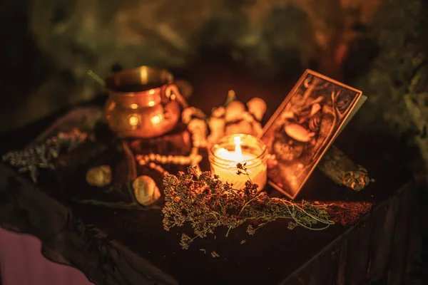 Pagan Altar Night Ceremony Space — Stock Photo, Image