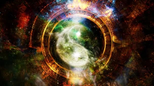 Symbole Yin Yang Dans Calendrier Maya Espace Cosmique Fond — Video