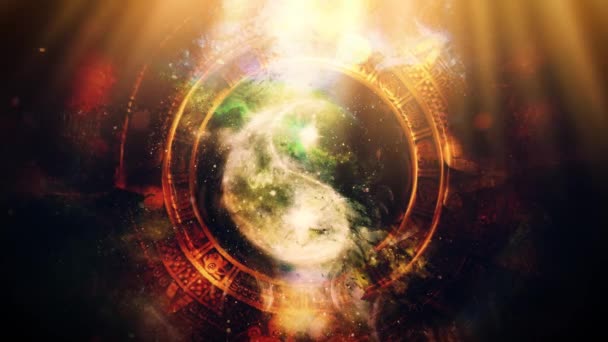 Yin Yang Symbol Calendário Maya Espaço Cósmico Fundo — Vídeo de Stock