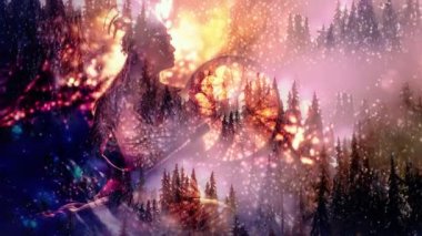 Şaman çerçeveli davul çalan güzel bir şaman kız. Döngü Canlandırması