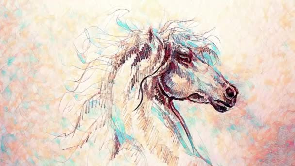 Ζωγραφίζοντας Άλογο Παλιό Χαρτί Πρωτότυπο Τράβηγμα Χεριών Κινούμενα Σχέδια Βρόχων — Αρχείο Βίντεο