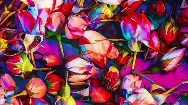 Fond Avec Belles Roses Couleur Effet Peinture Animation Boucle — Video