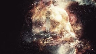 Şamanik adam kozmik uzayda doğada