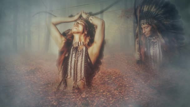Frumoasă Fată Șamanică Natură Arc Indian Femeie — Videoclip de stoc