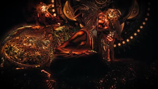 Krásná Šamanská Žena Sovou Interiérech Uměleckým Efektem Animace Smyčky — Stock video