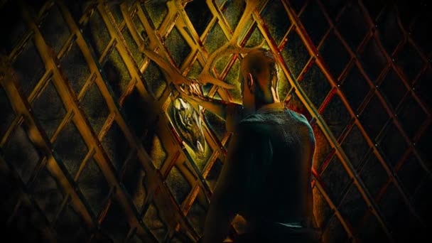 美しいシャーマンの男 ディアの頭蓋骨と芸術的な効果 ループ アニメーション — ストック動画