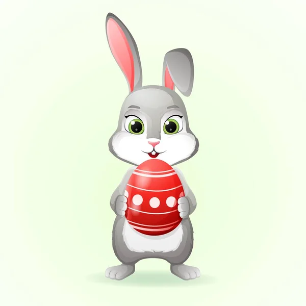 Cute Bunny Holding Easter Egg Cartoon Vector Icon Illustration Vector — Stock Vector