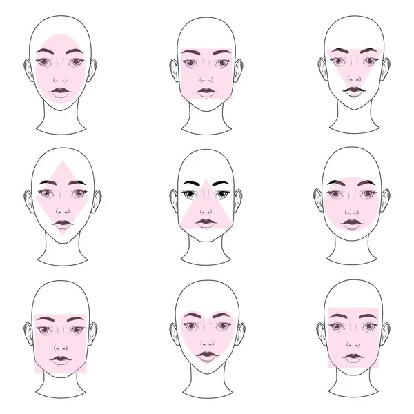 Ensemble Différents Types Visage Femme Formes Ovales Carrées Rondes Triangulaires — Image vectorielle