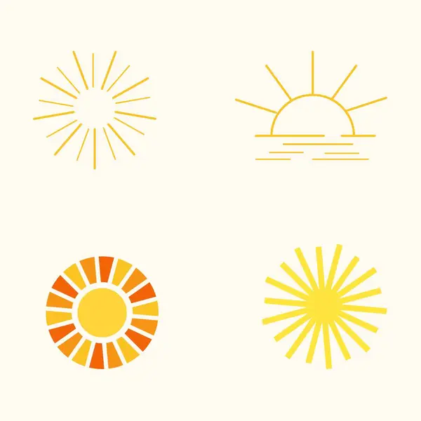 Ícones Sol Postos Ilustração Vetorial Raios Solares — Vetor de Stock