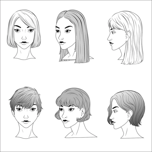 Векторні Ілюстрації Жінки Різних Зачісок Стильна Сучасна Жіноча Стрижка Довге — стоковий вектор