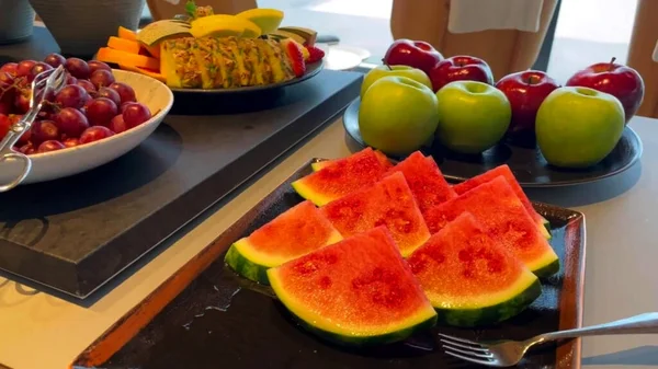 stock image fresh fruits and vegetables on a plate