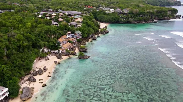Wunderschöner Tropischer Strand Mit Palmenblättern Und Sand Luftbild — Stockfoto