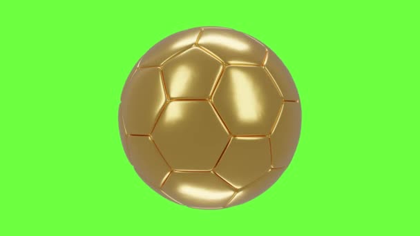 Złoty Piłka Nożna Obrót Pętla Animacji Bez Szwu Zielony Ekran — Wideo stockowe