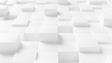 3 boyutlu soyut animasyon, küplerden geometrik arkaplan. Modern beyaz ekran koruyucu. 4K pürüzsüz döngü.